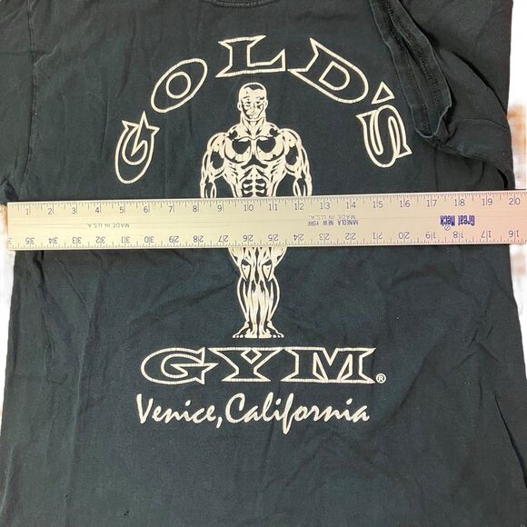 Vintage Golds Gym T Shirt L Black Venice California Distressed Pinholes - Picture 7 of 12